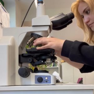 Hooriyeh Pirozmehr is a doctoral student for the InterGrad-EGD project in the Engineering Ecology Working Group. Here, she is currently examining stomata under a microscope.